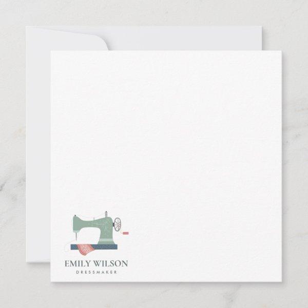 GREEN AQUA PINK SEWING MACHINE TAILOR BUSINESS NOTE CARD