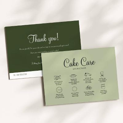 Green Bakery Cake Care Instruction Card