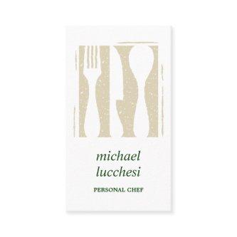 Green Beige Cutlery Chef Catering Food Restaurant
