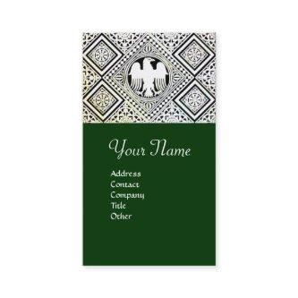 GREEN BLACK AND WHITE ROMAN EAGLE DAMASK MOTIFS