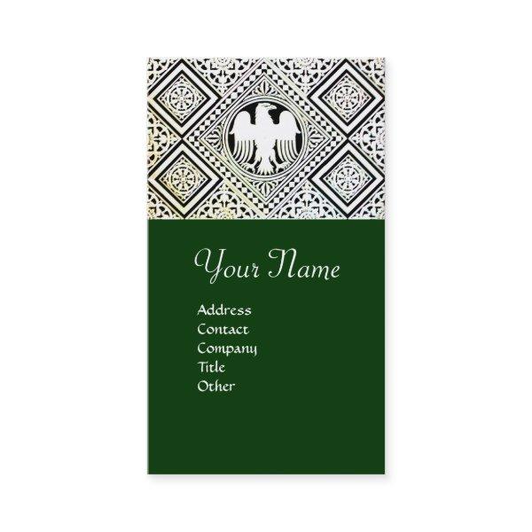 GREEN BLACK AND WHITE ROMAN EAGLE DAMASK MOTIFS