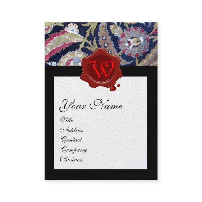 GREEN & BLACK BLUE DAMASK, RED WAX SEAL MONOGRAM