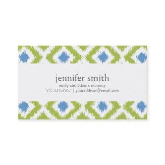 Green Blue Diamonds Ikat Pattern Calling Card