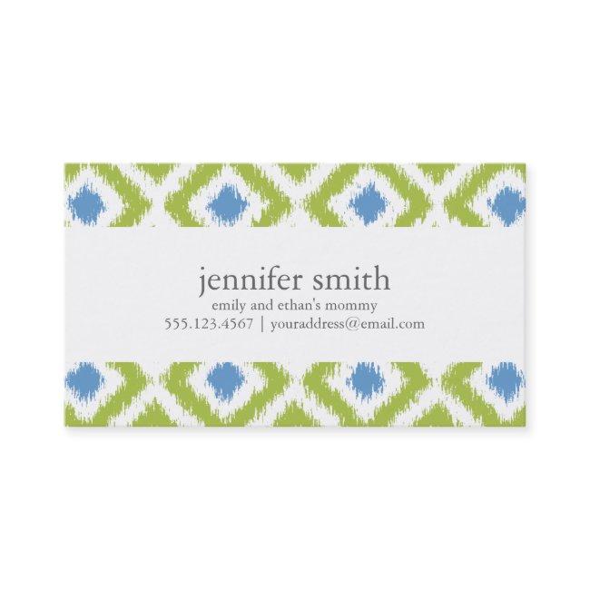 Green Blue Diamonds Ikat Pattern Calling Card