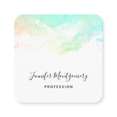 Green Blue & Pink Abstract Watercolor Swirls Square