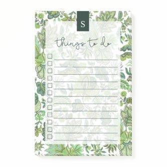 Green Boho Vintage Floral Lined To-Do List Post-it Notes