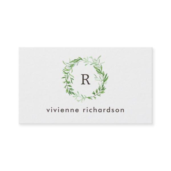 Green Botanical Leaves Wreath and Monogram