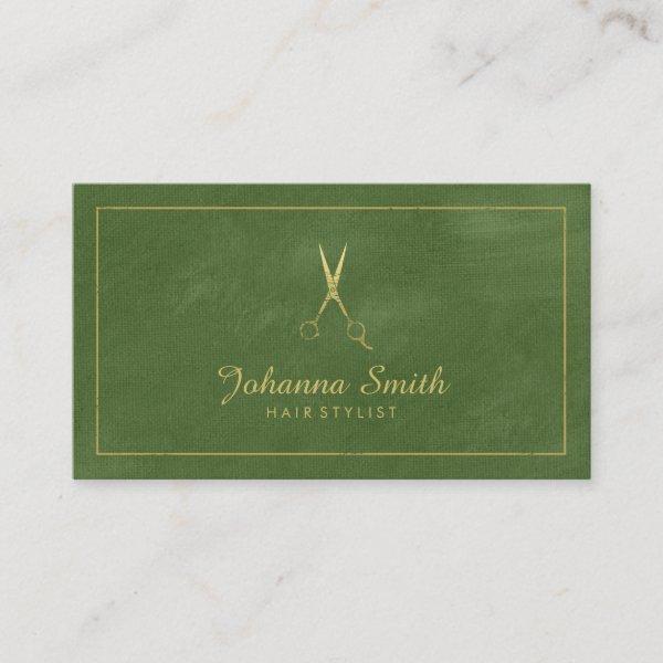 Green Canvas Golden Frame & Scissors Hairstylist Appointment Card