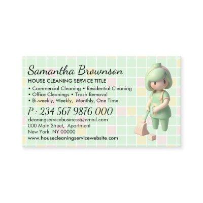 Green Cartoon Janitorial Lady Cleaning Appointment