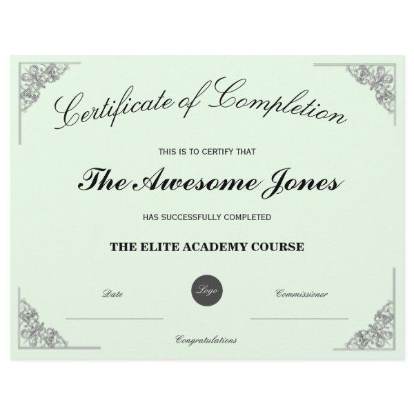 Green Certificate of Completion with Custom Logo