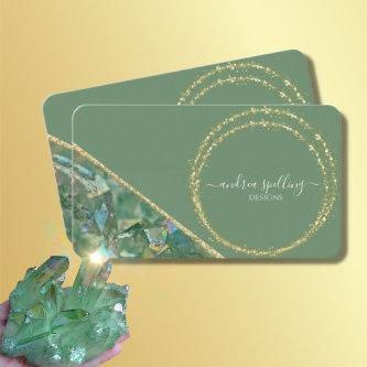 Green Crystal Quartz Gold Glitter