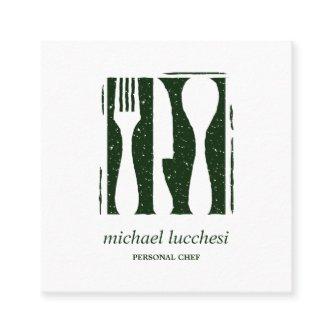 Green Cutlery Chef Catering Restaurant Social icon Square