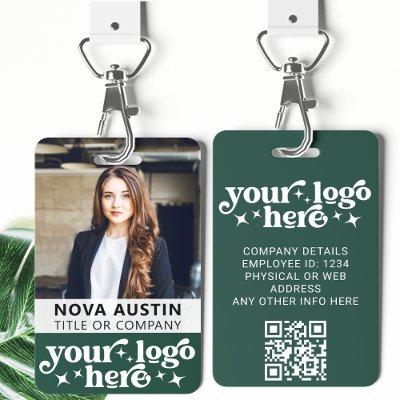 Green Employee Photo ID With QR Code Business Logo Badge
