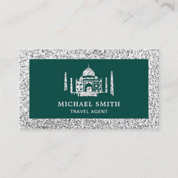 Green Faux Silver Glitter Taj Mahal Travel Agent