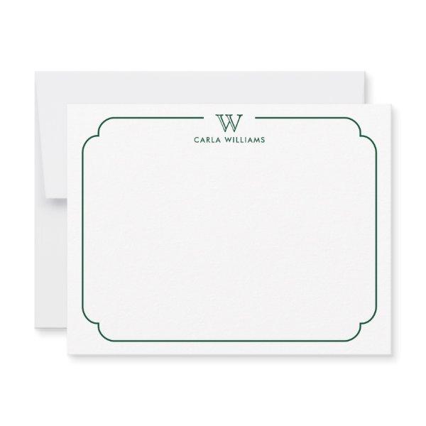 Green Formal Chic Family Monogram Ornate Frame Note Card