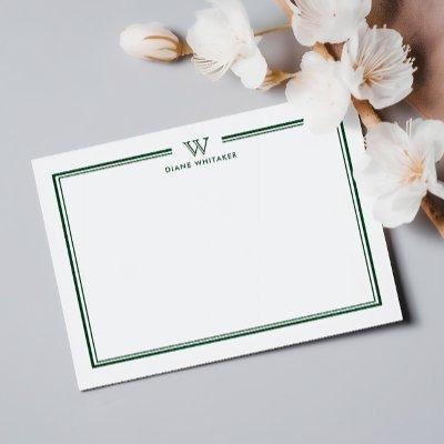 Green Formal Classic Family Monogram Double Frame Note Card