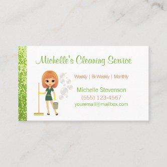 Green Glitter Cartoon Maid House Cleaning Service