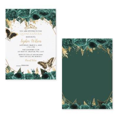 Green Gold Butterfly Quinceañera Mini Invitation