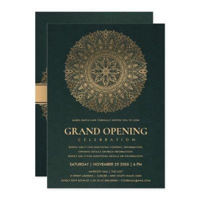 GREEN GOLD CLASSIC ORNATE MANDALA GRAND OPENING INVITATION