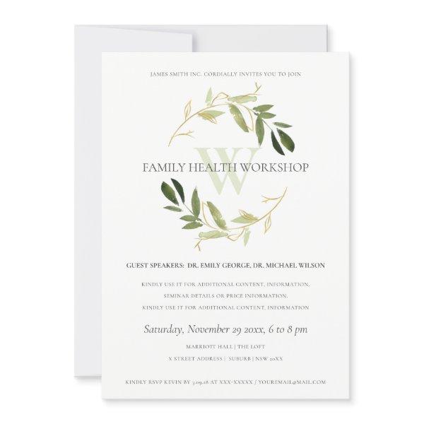 GREEN GOLD FOLIAGE WREATH WORKSHOP EVENT INVITE