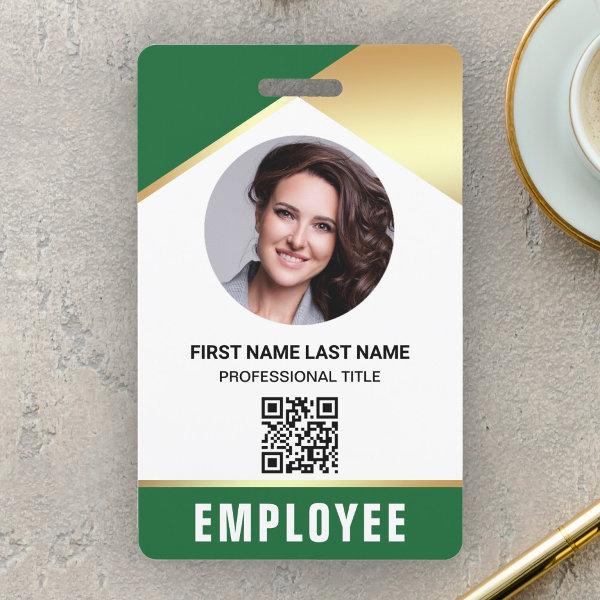 Green Gold Name Photo QR Code Employee ID Card Badge