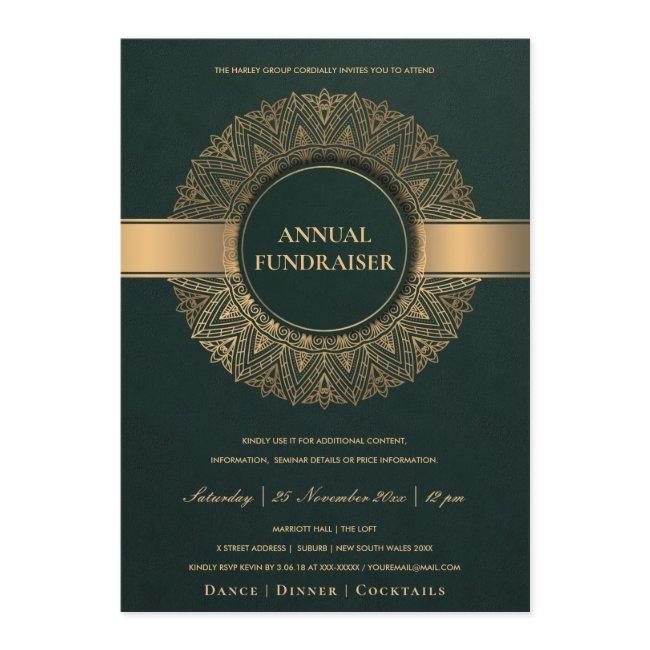GREEN GOLD ORNATE MANDALA CORPORATE PARTY EVENT INVITATION