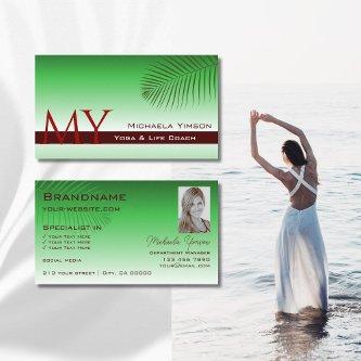Green Gradient Palm Leaf Monogram and Photo Modern