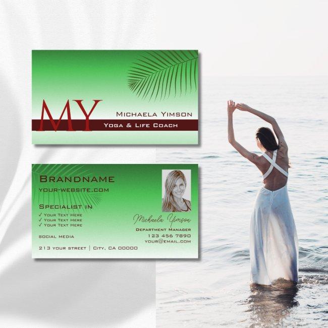 Green Gradient Palm Leaf Monogram and Photo Modern