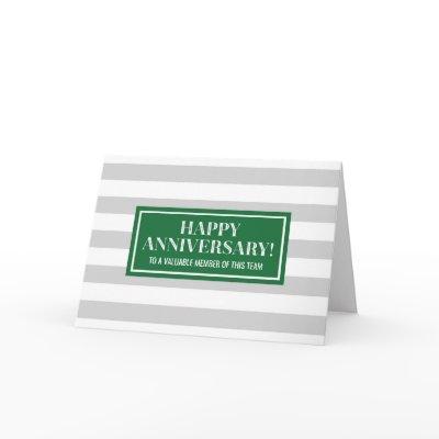 Green Gray Stripes Employee Anniversary Card