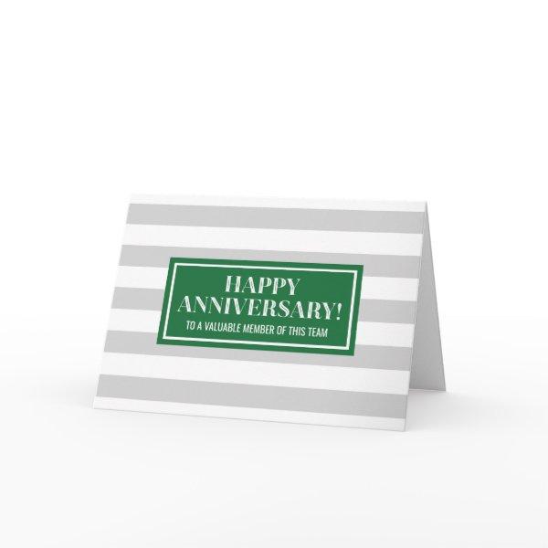 Green Gray Stripes Employee Anniversary Card
