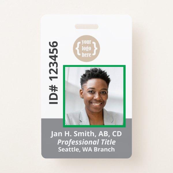 Green Gray White Employee Photo ID Card Badge