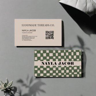 Green Grey Checkerboard Pattern QR Code Handmade