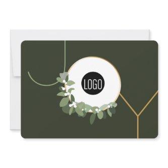 Green Joy Typography Modern Wreath Business Logo Holiday Card