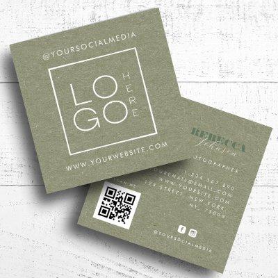 Green Kraft Custom Logo Photo QR Code Social Media Square