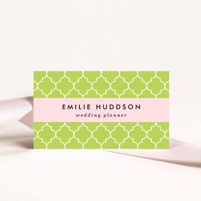 Green Latticework, Quatrefoil, Moroccan Trellis