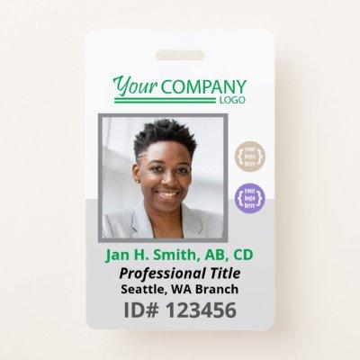 Green Logo Employee Photo ID Entry Card, QR Code Badge