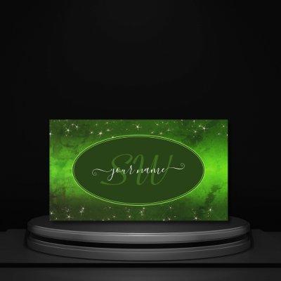 Green Marbled Pattern Cute Glitter Stars Initials