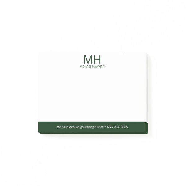 Green Monogrammed Men's Post-it Notes
