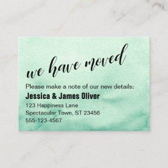 Green Ombre Watercolor We Have Moved Handout Card