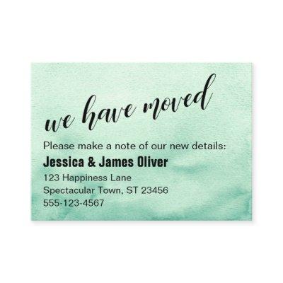 Green Ombre Watercolor We Have Moved Handout Card