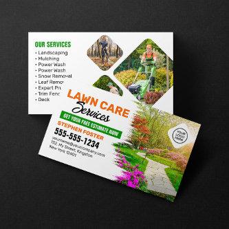 Green & Orange Lawn Care Landscaping Mowing Grass
