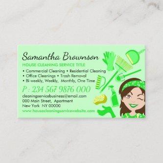 Green Palette Janitor Woman Cartoon House Cleaning