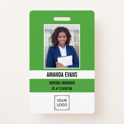 Green | Photo Employee Logo or QR CODE Security Badge