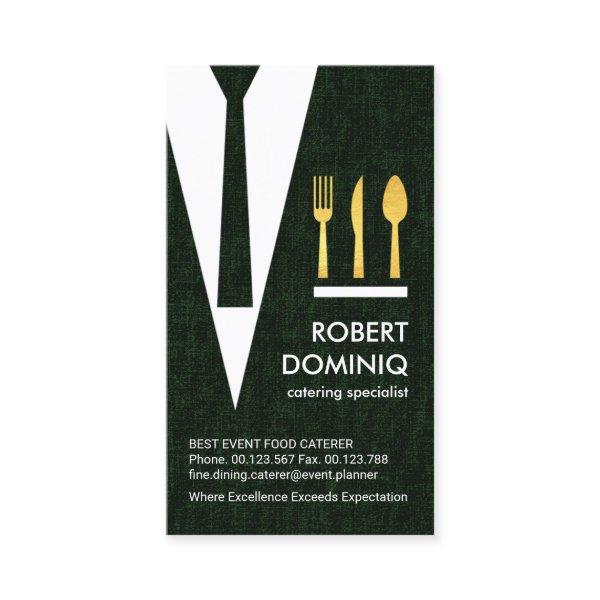 Green Plaid Waiter Suit Gold Cutlery Caterer