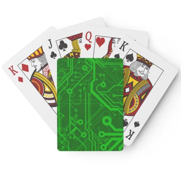 Green Printed Circuit Board Pattern Poker Cards