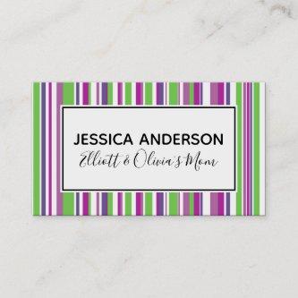 Green & Purple Stripes Mommy Playdate Calling Card