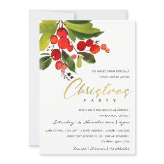 GREEN RED BERRY CORPORATE HOLIDAY CHRISTMAS PARTY INVITATION