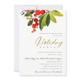 GREEN RED BERRY CORPORATE HOLIDAY CHRISTMAS PARTY INVITATION