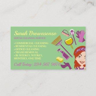 Green Rose Hair Woman Janitorial House Cleaning
