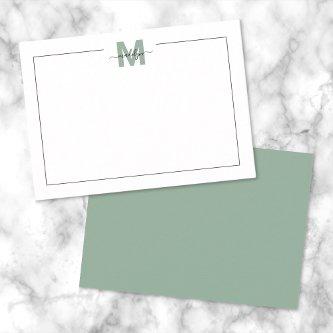 Green Script Minimalist Name Monogram Note Card